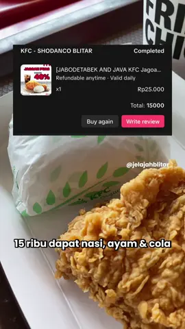 Promo KFC Blitar TikTok 15 ribu dapat nasi + ayam + cola  Belinya lewat tiktok cah. Jajal klik tag lokasi lek ra percoyo #blitar #jelajahblitar 
