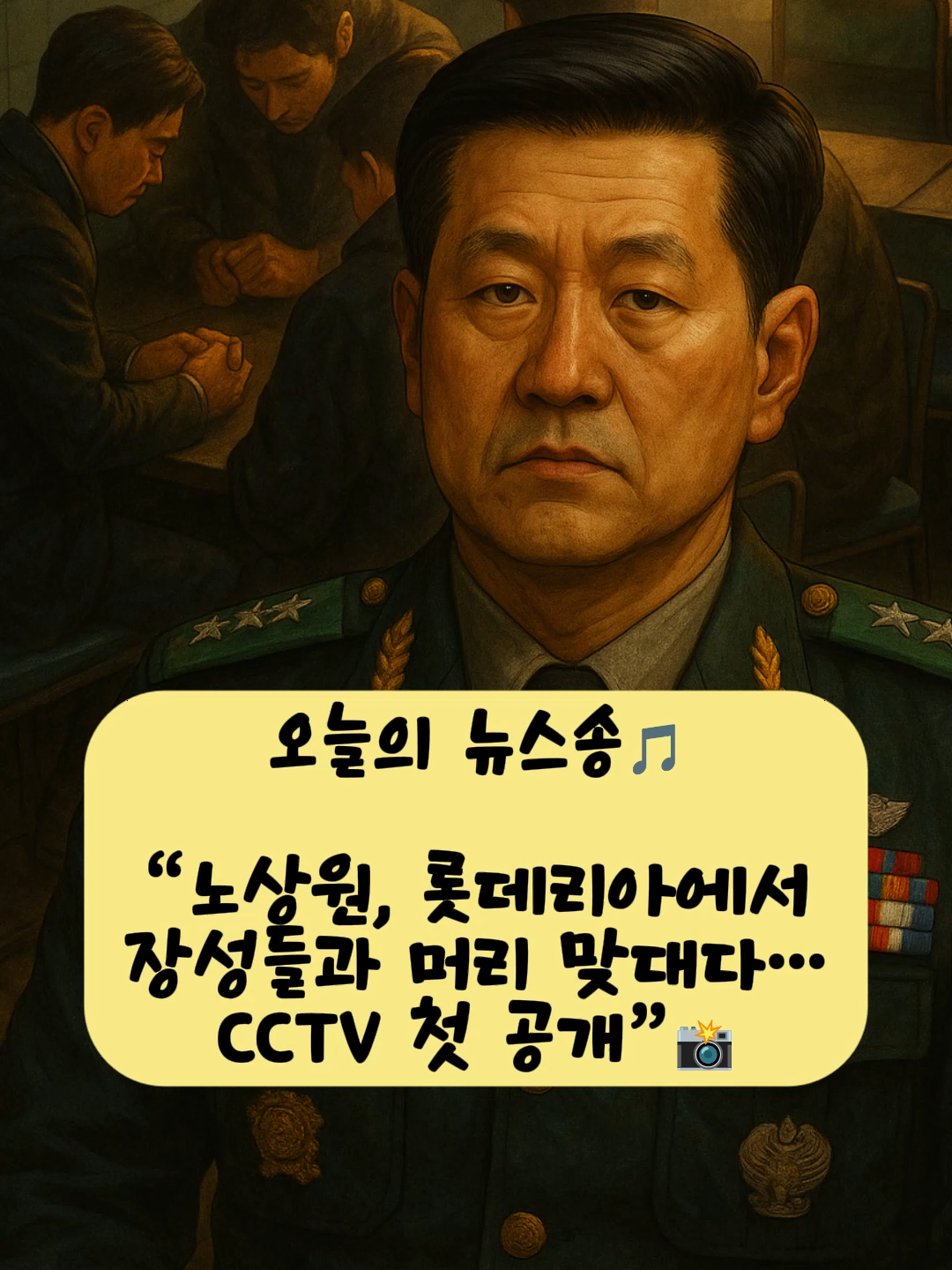 “노상원, 롯데리아에서 장성들과 머리 맞대다…CCTV 첫 공개”  🎤 노래로 듣는 오늘의 뉴스!!   🎵 최근 이슈가 있는 뉴스를 노래로 만들어 알려드립니다.  ❤️ 팔로우!! ❤️ 좋아요!! 눌러주시면 영상 제작에 엄청난 힘이 됩니다. 감사합니다!!  ---------------  🔷 '롯데리아 모의' CCTV 장면 최초 공개…노상원과 머리 맞댄 장성들 (2025년 08월 19일 / JTBC NEWS )  ✅ 롯데리아에서 노상원 전 정보사령관이 현역·예비역 장성들과 내란 모의를 벌이는 장면이 CCTV로 포착되어 최초 공개.  ✅ 비선 권력, 군 상층부에 작전 지시 – “선관위·서버 확보” 등 구체적 계획 전달.  ✅ 이후 노씨의 계획대로 비상계엄 선포 및 군 투입이 있었으며, 은폐 정황까지 드러나 수사 파장 커짐.