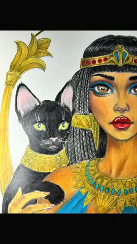 ⚱️🐈‍⬛ “Cleo” a page from The Wondrous Folk by @Christine Karron  Mediums: @derwentartofficial Coloursoft Pencils Uniball Signo white pen and glitter pens This book is available at Big W if you’re in Australia and it’s also on Amazon. #cleopatra #cleo #wondrousfolk #christinekarron #colortok #colouring #fypシ゚viral🖤tiktok 
