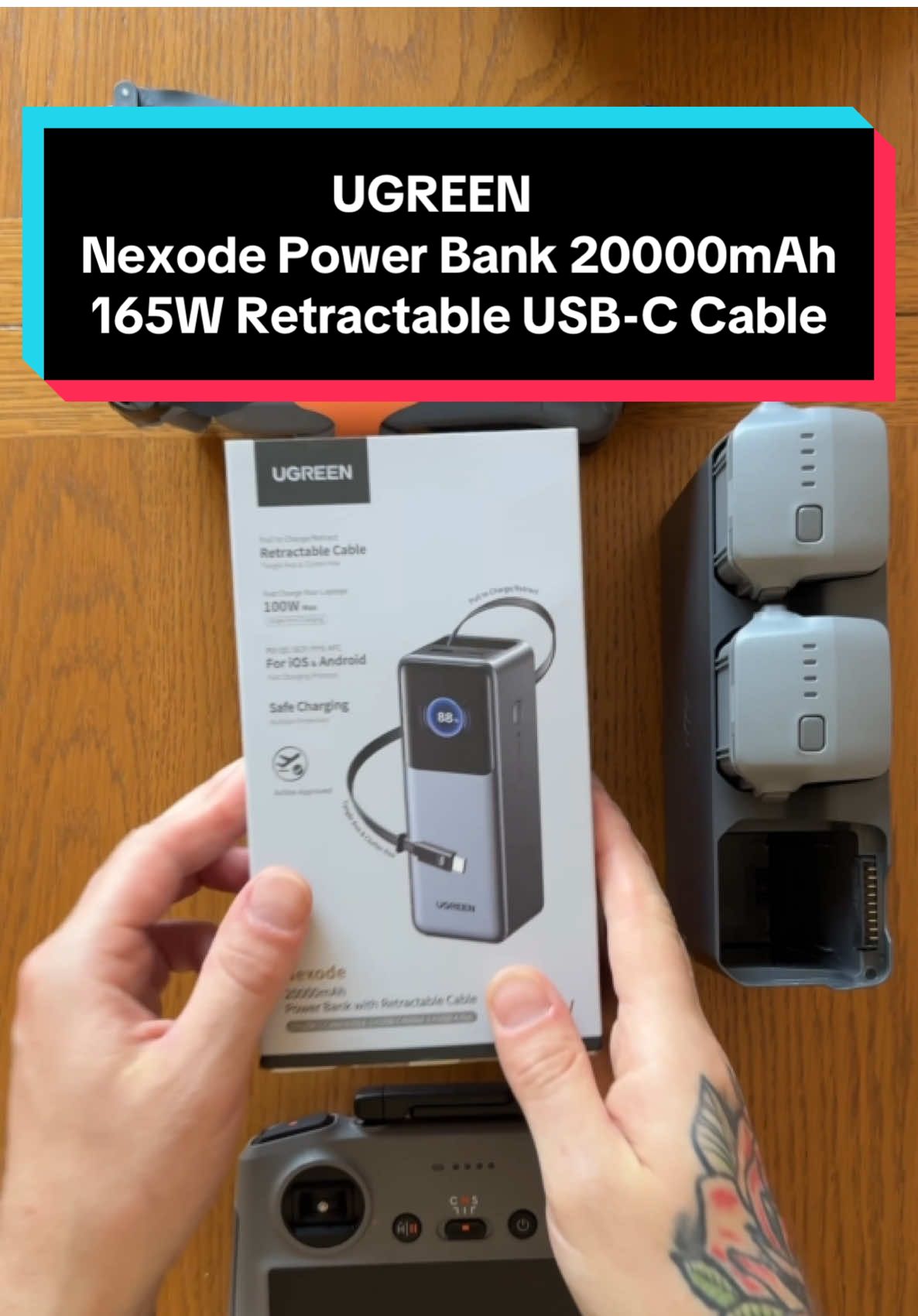 UGREEN Nexode Power Bank 20000mAh 165W with Retractable USB-C Cable @UGREEN.UK  20000mAh Capacity:  Charges MacBook Air 13