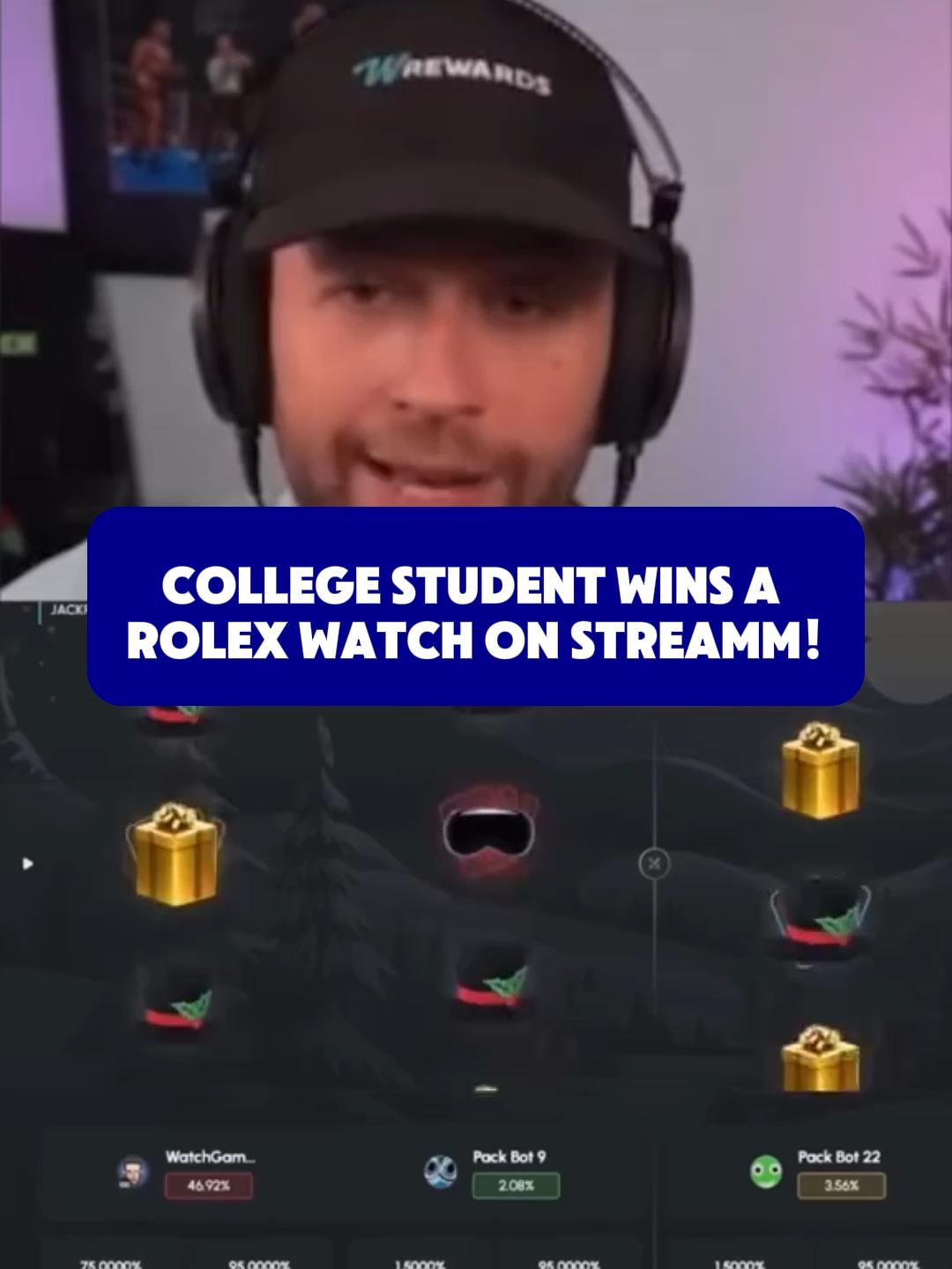 COLLEGE STUDENT WINS A ROLEX WATCH ON STREAMM! #fyp #paratii #packdraw