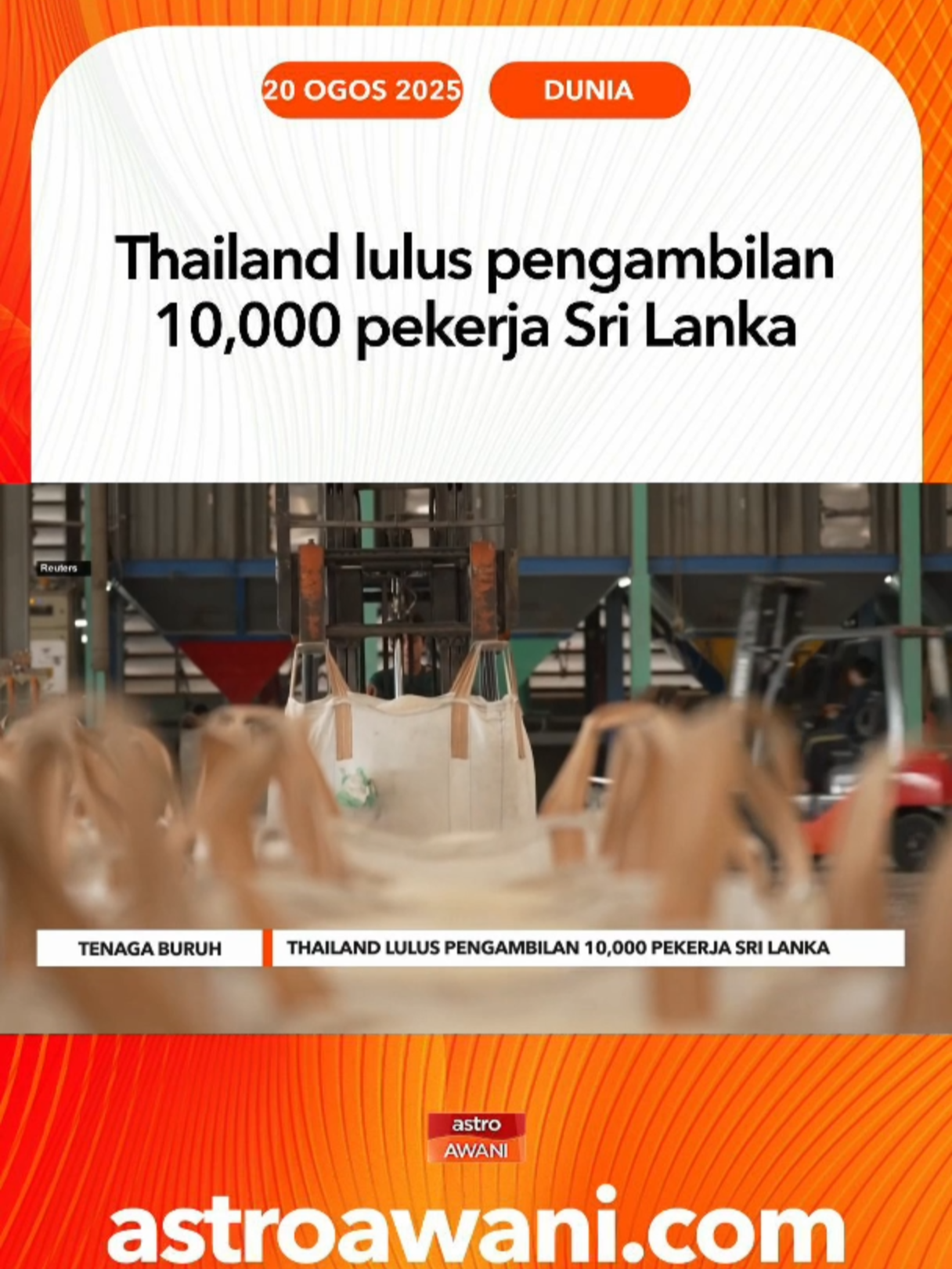 Kabinet Thailand telah meluluskan pengambilan seramai 10,000 pekerja dari Sri Lanka bagi menangani kekurangan tenaga buruh. #AWANInews