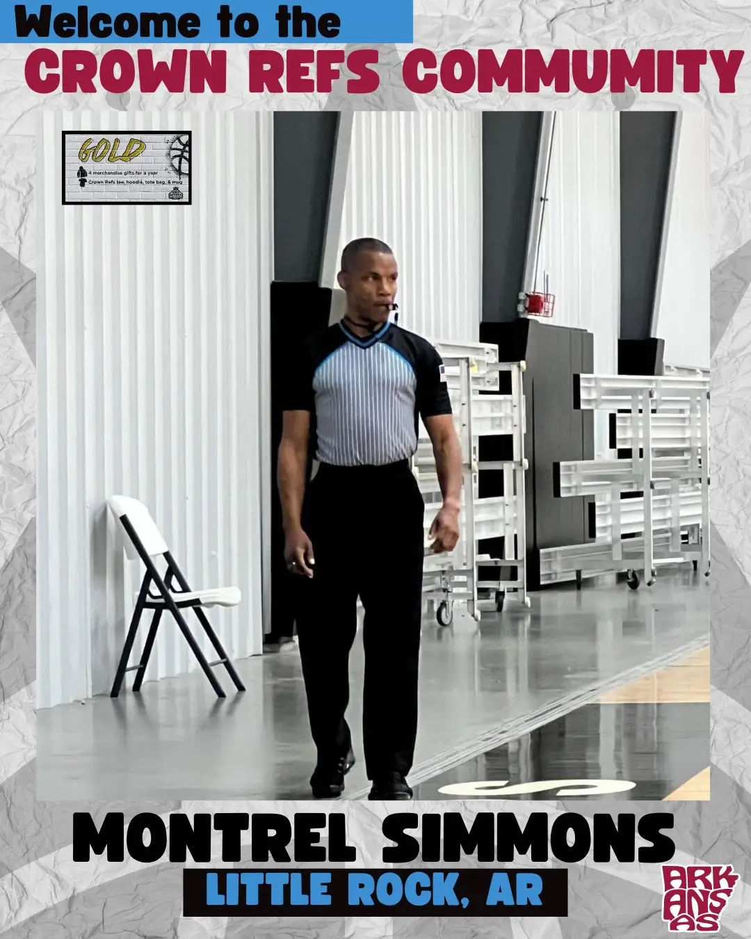 🎉We are excited to welcome Montrel Simmons to the Crown Refs Family! Montrel is the 4th official from Arkansas to join our Community. Here is more about Montrel’s story…⁣ ⁣ “I am originally from Crossett, Arkansas, and I currently reside in Little Rock, Arkansas. I have been officiating for 18 years, working across multiple levels including High School, NJCAA, NAIA, NCAA Division III, Division II, Division I (Women), and ProAm.⁣ ⁣ The biggest areas I am looking to develop are my play-calling consistency and communication skills, which I believe will help me advance into becoming a high-level NCAA official.⁣ ⁣ I joined Crown Refs to build on the resources I am already using to grow as an official. I also wanted to strengthen my knowledge and skills so I can provide even better training for the officials who attend my annual officiating school.”⁣ ⁣ 💪 𝗝𝗼𝗶𝗻 𝘁𝗵𝗲 𝗖𝗿𝗼𝘄𝗻 𝗥𝗲𝗳𝘀 𝗖𝗼𝗺𝗺𝘂𝗻𝗶𝘁𝘆⁣ Patreon.com/crownrefs