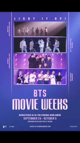 @BTS Information on ‘BTS MOVIE WEEKS’ release (+ENG/JPN/CHN) 🔗 https://weverse.io/bts/notice/29516 #BTS #방탄소년단 #movie  #BTSMOVIEWEEKS @hobipower @AbjkMRstY 