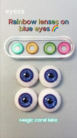 Rainbow colored contacts on blue eyes 🌈💙 Magic Coral Series #eyeza #coloredcontacts #contacts #eyemakeuptutorial #naturallensforbrowneyes #eyezacontacts #yearlylenses #contactlenses #guess #eyecontact #greeneyes #naturallens #lenses 