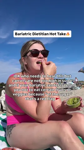 One of my ULTIMATE pet peeves from bariatric centers..⁣ ⁣ Telling their parents to avoid certain fruits/veggies long-term⁣ ⁣ Yes, early on it’s often recommended to avoid certain things that may be harder on your stomach (ie the skin of an apple) ⁣ ⁣ BUT long-term… telling bariatric patients they can’t eat carrots because of the sugar⁣ ⁣ Or they should only eat berries ⁣ ⁣ 🚩this is a major red flag🚩⁣ ⁣ Fruits and veggies are NOT the cause of obesity and they are NOT going to make you gain your weight back after bariatric surgery⁣ ⁣ In my group coaching program I teach you how to fuel yourself in a way that’s ACTUALLY sustainable after bariatric surgery⁣ ⁣ If you’re looking to maximize your first year post-op and set yourself up for long-term success after bariatric surgery.. my group is for you! ⁣ ⁣ 𝗚𝗲𝘁 𝟭 𝗮𝗱𝗱𝗶𝘁𝗶𝗼𝗻𝗮𝗹 𝗺𝗼𝗻𝘁𝗵 𝗙𝗥𝗘𝗘 𝘄𝗵𝗲𝗻 𝘆𝗼𝘂 𝘀𝗶𝗴𝗻 𝘂𝗽 𝗳𝗼𝗿 𝗺𝘆 𝟲 𝗼𝗿 𝟭𝟮 𝗺𝗼𝗻𝘁𝗵 𝗴𝗿𝗼𝘂𝗽 𝗽𝗿𝗼𝗴𝗿𝗮𝗺𝘀!  MESSAGE ME “birthday” to learn more! 