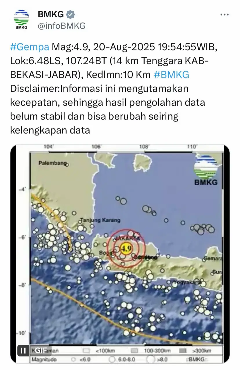 Gempa Bekasi Jawa barat 💀 #gempa #bekasi #jawabarat #foryou #fypシ゚ 