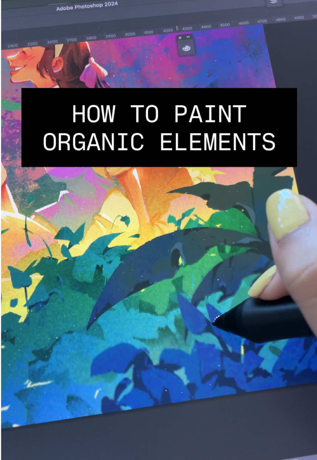 Mini art lesson: How to Paint Organic Elements 🪴🌱🌿🍃 1. Block Big Shapes – Start with the plant’s silhouette, refine edges, and carve negative space. 2. Set Light & Color – Choose a light source and temperature, then block in main light areas. 3. Add Leaf Structure – Suggest leaves with the lasso tool or textured brush, following the form. 4. Cast Shadows – Layer shadows under overlaps to create depth and enhance negative space. Repeat these steps across foliage in your painting, and you can get these results….Remember: less is more! #plantspainting #artlesson #artinstructor #theartistvstheart #digitalpainting 
