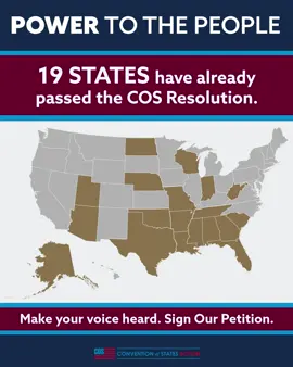 19 states have already passed the COS Resolution! Sign the petition to let your legislators know their constituents are calling for an Article V convention! The link is in our profile or you can visit conventionofstates.com
