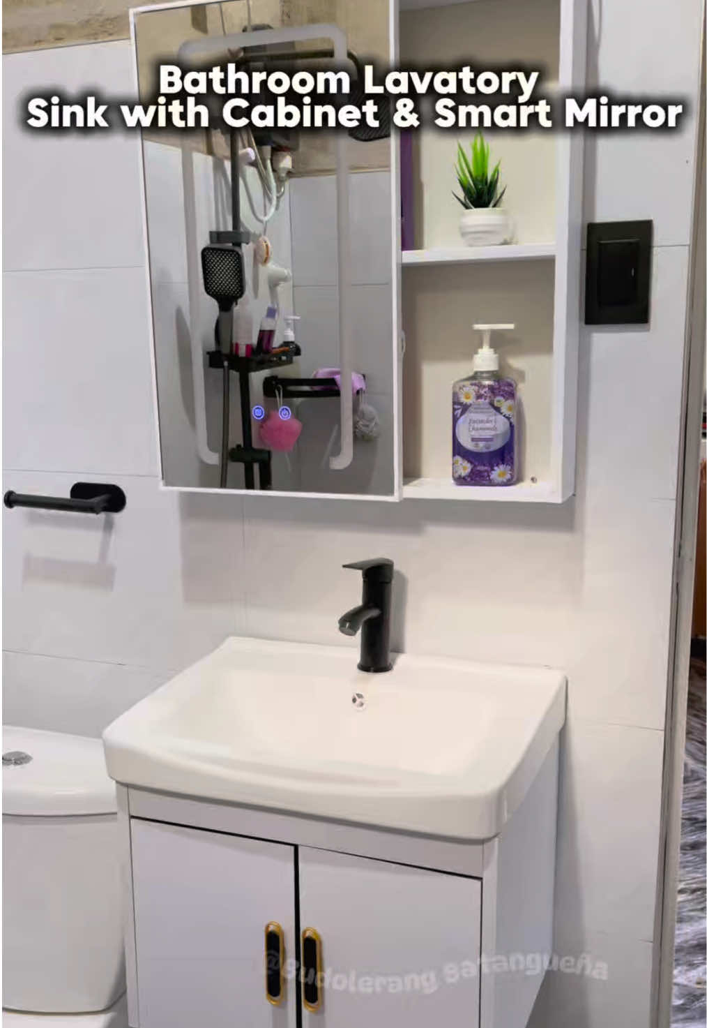elegant bathroom ✨ #bathroomsink #bathroomsmartmirror #lavatorywithcabinet #bathroom #bathroommakeover 