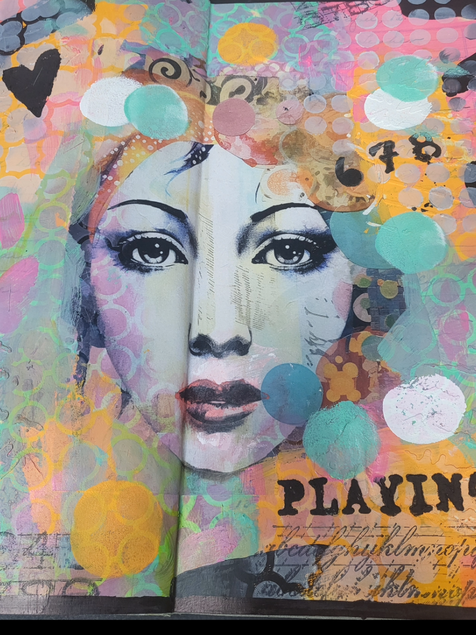Having a blast with color. This beautiful face is from @Collage Soup Bloomed and bemused collage book. These bright colors make me so happy.  #artjournal #junkjournal #mixedmedia #collage #collagejournal 