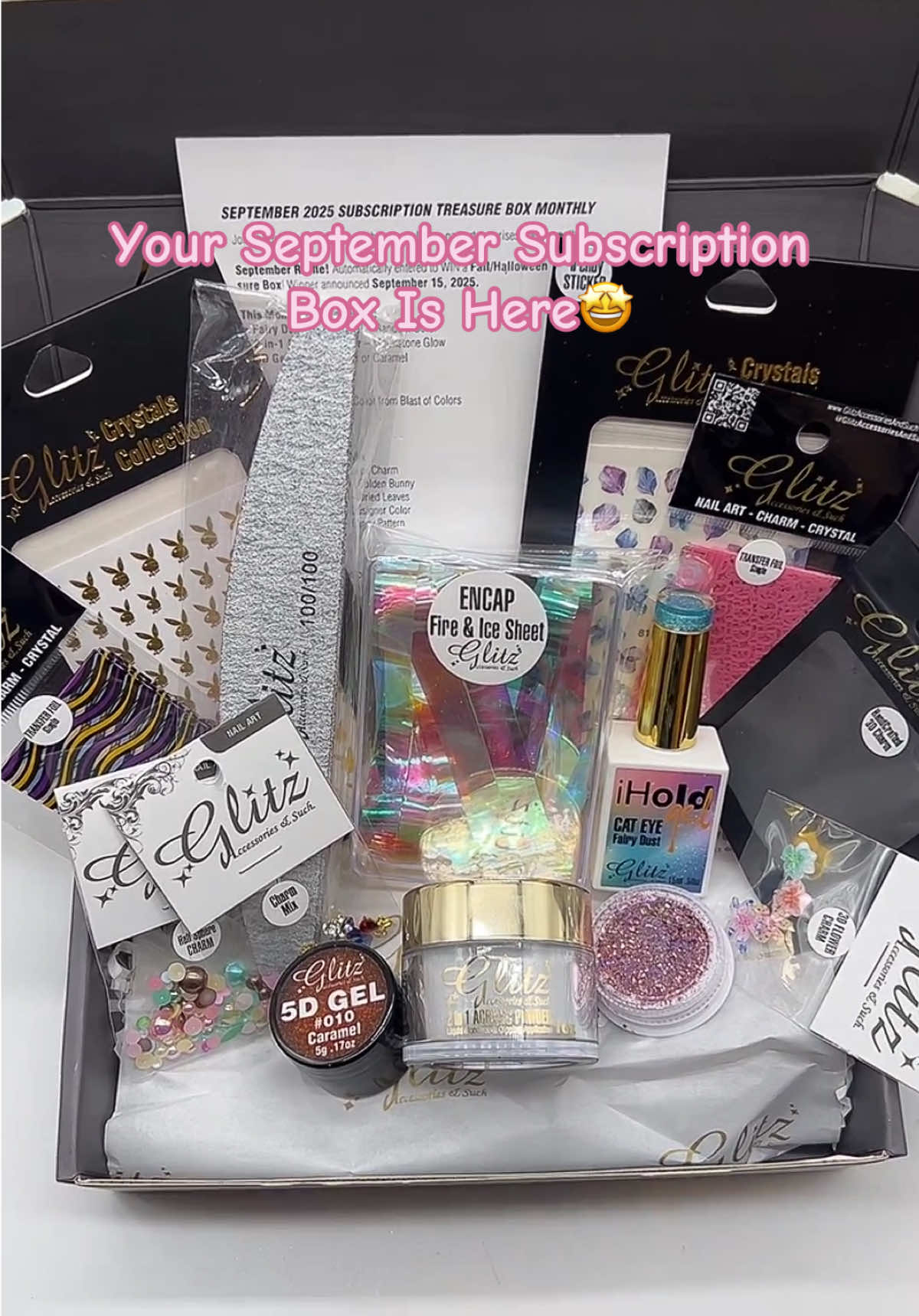 💎✨ Glitz September Subscription Box ✨💎 Nail lovers, the wait is over! This month’s box is packed with exclusive goodies you won’t find anywhere else 😍. 📦 What’s Inside: ✨ Fairy Dust Cat Eye Gel (random color) ✨ 2-in-1 Acrylic Powder – Moonstone Glow ✨ 5D Gel – Heather or Caramel ✨ Trendy stickers, transfer foils & nail files ✨ Crystals, charms & a handcrafted 3D design 💖 Subscriber Perks: ✔️ Over $100 value for only $32.49 ✔️ Cancel anytime – no obligation ✔️ Daily tutorials for every product ✔️ Exclusive designs just for subscribers 🎉 Bonus: All subscribers are entered to WIN our Fall/Halloween Treasure Box raffle! 🎃👻 Don’t miss out—September boxes are going fast! 🔥 🛒 Subscribe today 👉 www.glitzaccessoriesandsuch.com #GlitzSubBox #NailArtBox #GlitzAccessoriesAndSuch #BeginnerNailTech #diynails 