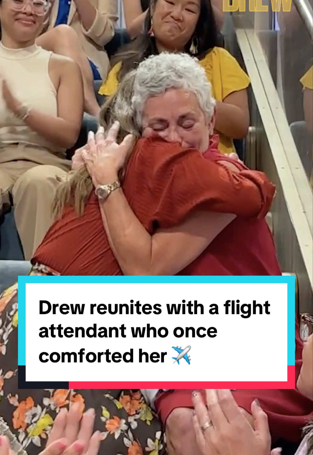 Drew reunites with a flight attendant who comforted her on a flight many years ago 💛