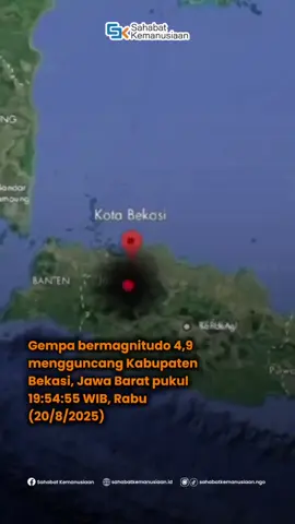 BREAKING NEWS! ⚠️  Gempa Mengguncang Bekasi Malam Ini Innalillahi, malam ini gempa bermagnitudo 4,9 mengguncang wilayah Bekasi dan sekitarnya. Getarannya terasa cukup kuat oleh warga, bahkan di Karawang dilaporkan beberapa bangunan dan rumah mengalami kerusakan hingga roboh akibat gempa. Semoga Allah melindungi kita semua dari bahaya yang lebih besar, serta semoga tidak ada gempa susulan. Tetap waspada, tapi jangan panik ya, Sahabat. 🤲 #SahabatKemanusiaan #gempa #bekasi #karawang #prayforbekasi 