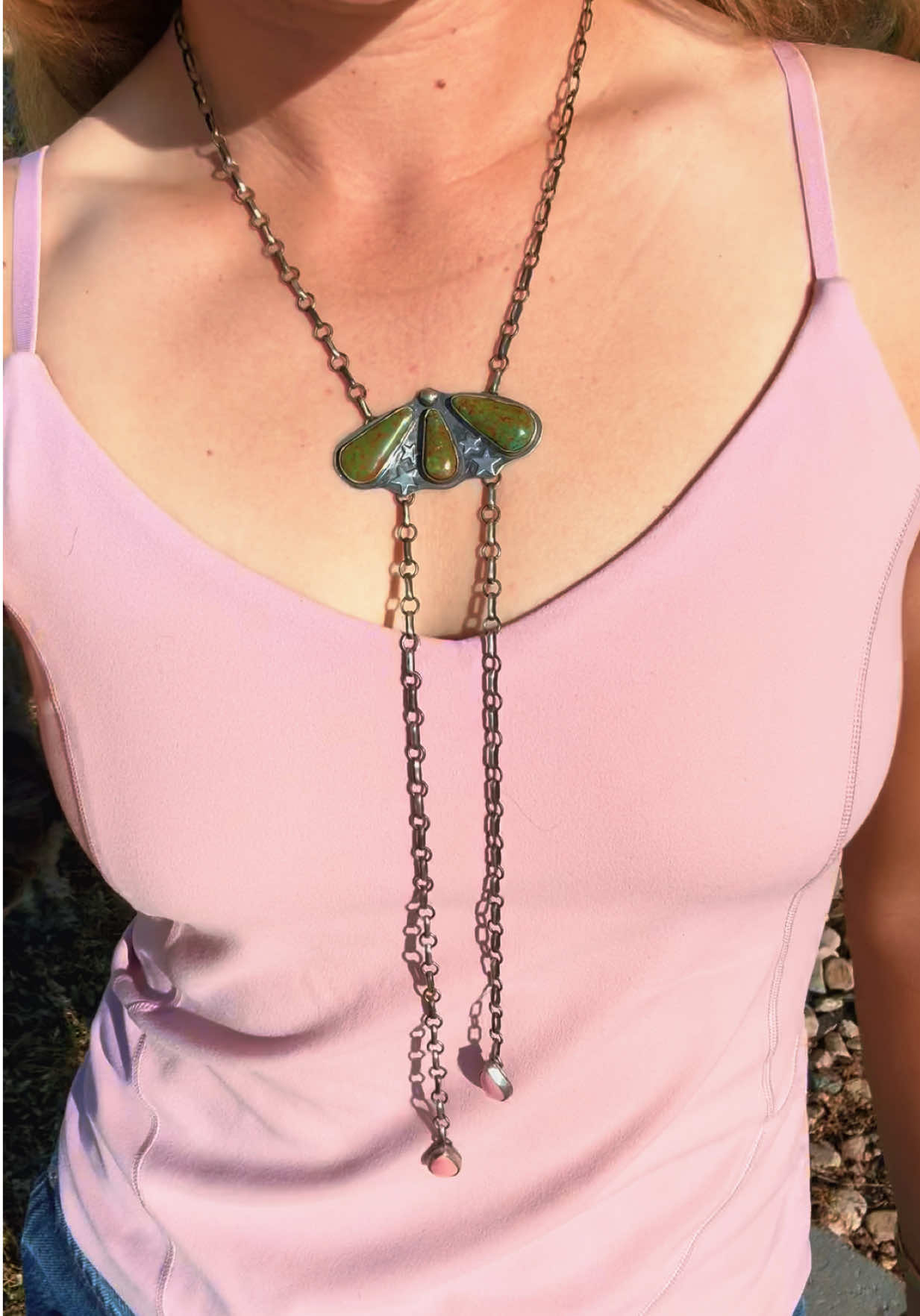 Bolo tie for the win! I had so much fun creating this with each of your ideas on my tik tok live last night! Couldn’t have done it without you 🩷 #fyp #turquoise #western #handmade #silversmith 