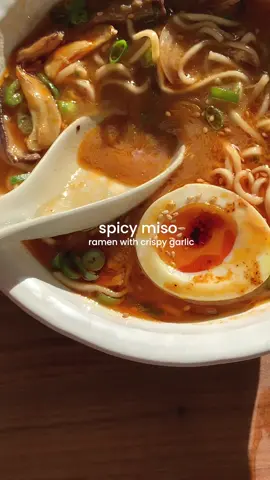 Spicy miso ramen with crispy garlic 