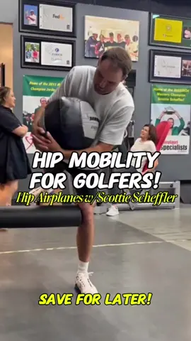 The hips are under massive demand in the golf swing. Appropriate mobility levels in internal and external rotation ensure that rotational kinematics are desirable and the lumbar spine (that serves a stabilising act) isn't forced to rotate)that may otherwise increase sheer forces). The hip airplane is an amazing exercise to target these patterns, especially when you pin the adductor like Scottie! It makes it so you can't cheat at all 😎. My favourite cue is to 'polish' the hip socket - I believe I heard this from Simon Brearley and it's stuck with me ever since. Carry intent and consistency and this will be a game changer 💪. Cred: chriosporttvb  #scottiescheffler #hipmobiility #golfworkout #strengthandconditioning #mobility 