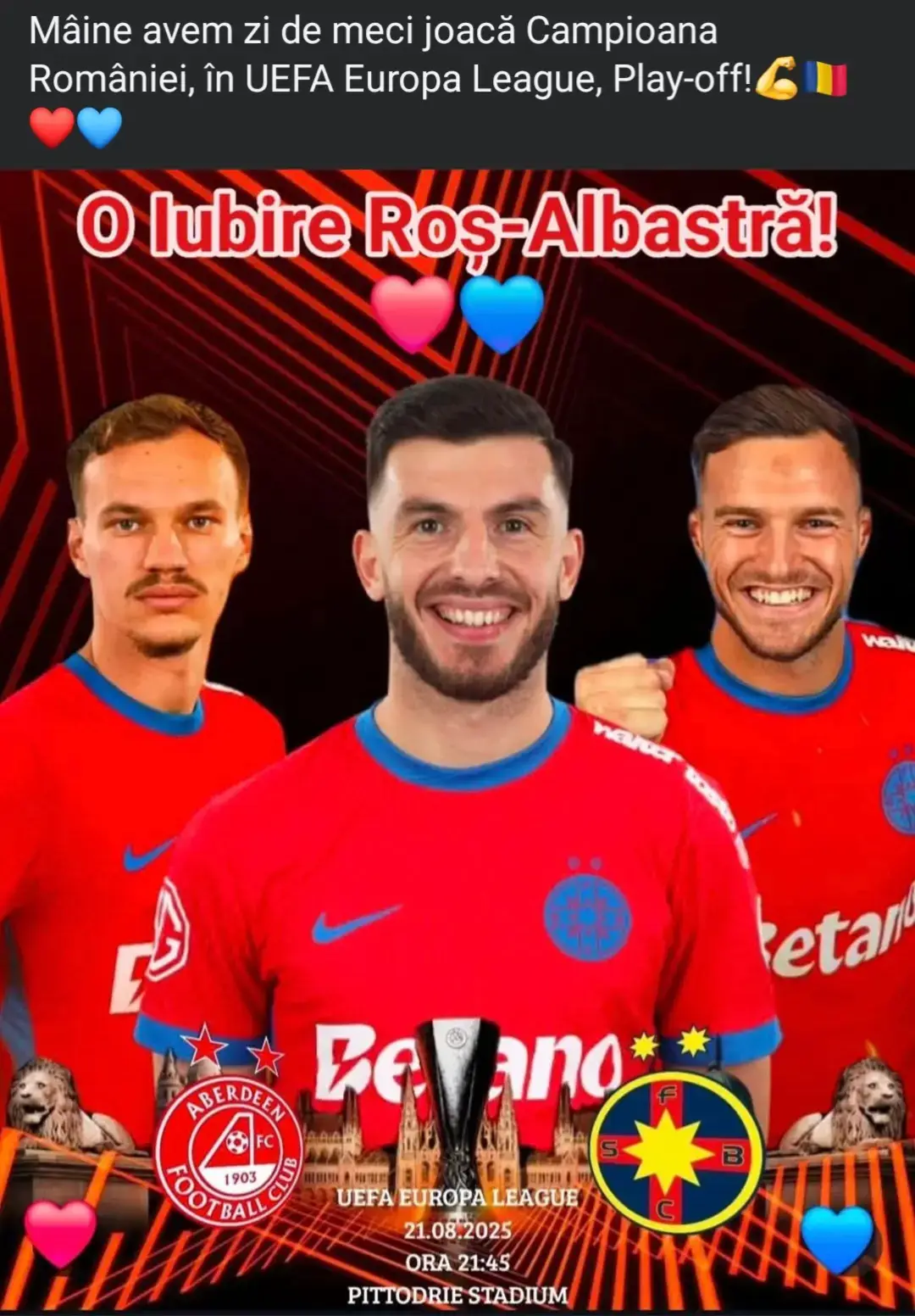 #AberdeenFCSB  #Playoff  #OIUBIREROȘALBASTRĂ❤️💙  #PeluzaNord1995❤️  #UEL 