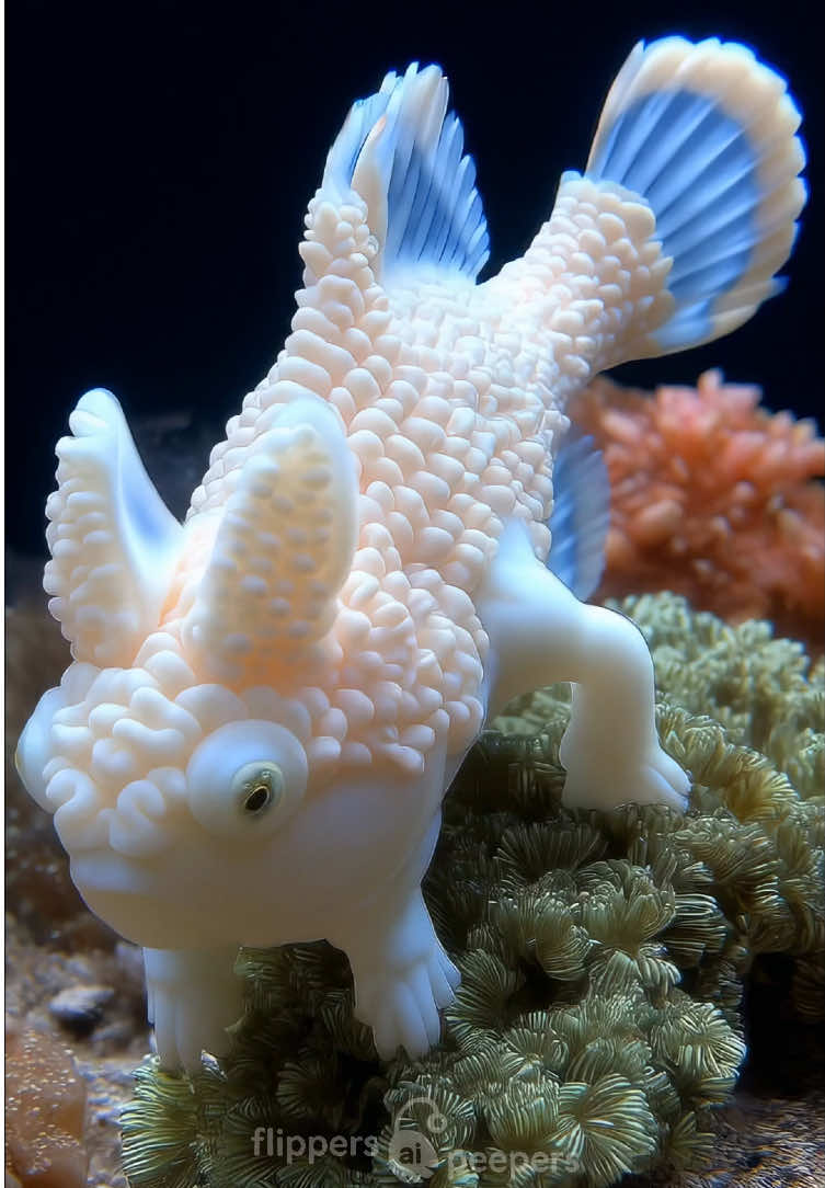 The Walking Knitted Fish Stories from the depths of a sea that exists only in my imagination: I came across this funny “walking” fish among the corals. It moved over the coral, shuffling its fins like little feet. #ai #fantasycreature #creature #frogfish #handfish