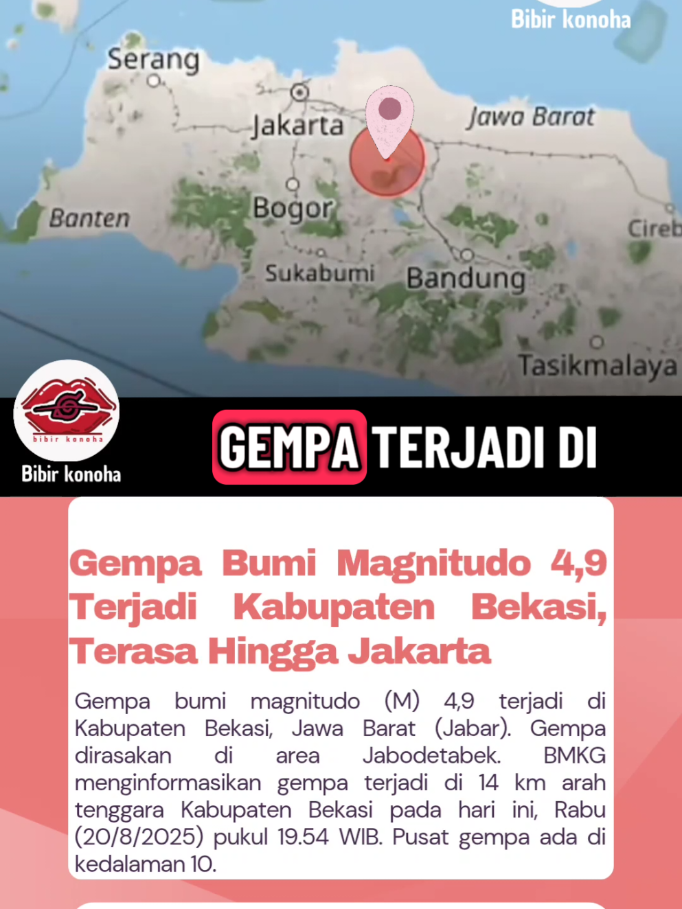 Gempa Magnitudo 4,9 terjadi di Kabupaten Bekasi terasa hingga ke Jakarta, Rabu 20 Agustus 2025. .. #gempa #gempabumi #bekasi #jakarta #getaran 
