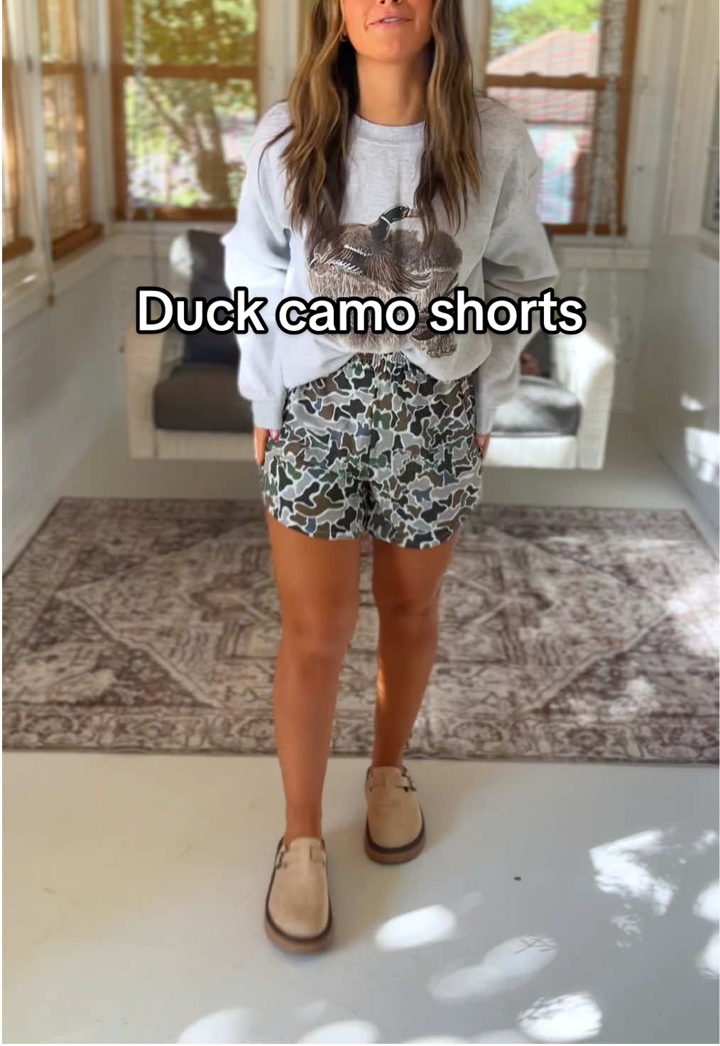 I’m in the shade camouflage yellow! #camo #shorts #duck #womensfashion #tiktokshopcreatorpicks 