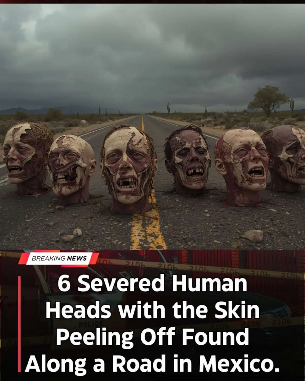 Six Severed Human Heads Found Dumped on Road in Mexico—Skin Peeling, In a shocking discovery, six severed male heads were found along a road between the Mexican states of Puebla and Tlaxcala on Tuesday, Aug. 19—an area usually considered peaceful and far from cartel strongholds. Police said the heads were in advanced decomposition, with the skin peeling off. One was found next to a banner signed “La Barredora” (“The Sweeper”), a name linked to organized crime. The message reportedly accused rivals of violence in the area. Authorities received a 911 call at 6:45 a.m., reporting a human head on the roadside. Investigators later confirmed a total of six. No identities have been released. While Puebla and Tlaxcala are not typically plagued by cartel brutality, this gruesome find comes amid a wave of violence across Mexico—just weeks after 20 bodies, including five decapitations, were discovered in Sinaloa. The Tlaxcala Attorney General’s Office has launched an investigation, vowing to track down those responsible. 🎯 Suggested TikTok Hashtags #TrueCrime #CartelViolence #MexicoCrime #SeveredHeads #CrimeStory #crime  #news #police #cruise #breakingnews #Courtdocs #truecrimecommunity #truecrimestory #storytime #Courts #globalbeatmedia 