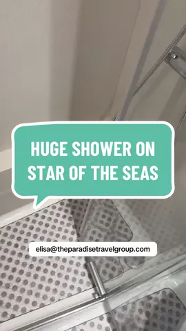Can you believe this is a CRUISE SHIP shower? Royal Caribbean’s Star of the Seas just raised the bar. Ready to book? Email me or click the Cruise Request Form linked on my profile! 🤩