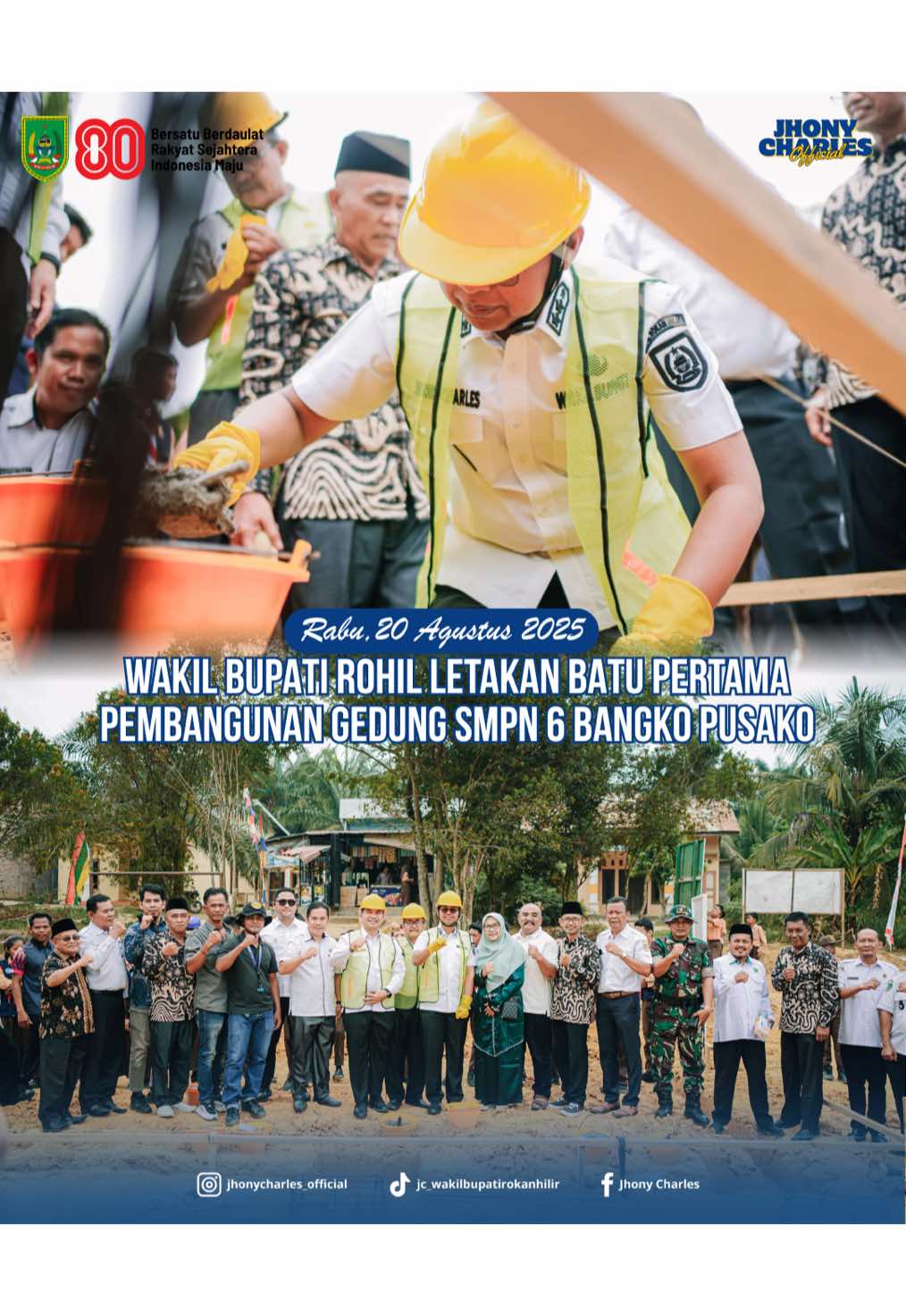 Hari ini menghadiri peletakan batu pertama pembangunan Gedung SMPN 6 Bangko Pusako. Semoga pembangunan ini berjalan lancar dan bermanfaat besar bagi dunia pendidikan di Rokan Hilir. Pendidikan yang baik adalah kunci lahirnya generasi unggul untuk masa depan daerah kita. #RokanHilir #BangkoPusako #Pendidikan #SMPN6 #JhonyCharles #PemkabRohil #wakilbupatirohil2025 
