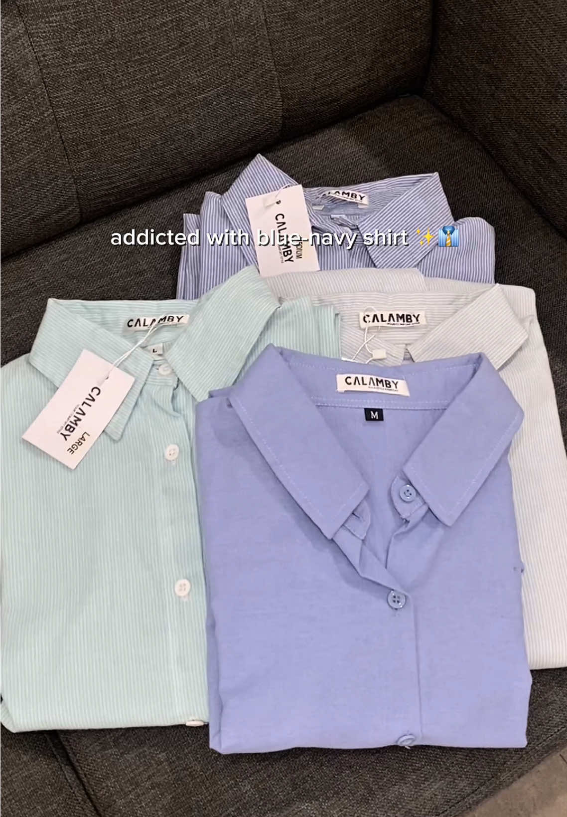 blue-navy shirt perfect for cool tone peeps 🦋👀 #kemejawanita #kemejaoversize #kemejasalur #inspooutfit #calambystyle 
