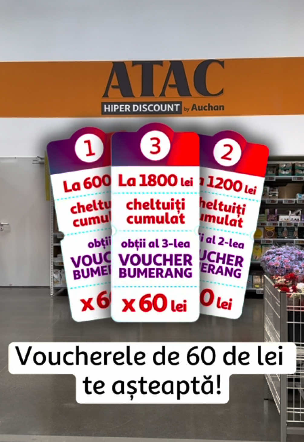 Vii la noi pentru prețuri mici, dar și pentru vouchere!  Indiferent de valoarea coșului tău, scanează aplicația MyClub iar dacă în luna august ai acumulat 600, 1200 sau 1800 de lei în total, vei primi unul, două sau trei vouchere de 60 de lei în septembrie!  #atachiperdiscount #joscupreturile #maimultmaiavantajos 
