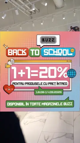 BACK 2 SCHOOL impreuna cu BUZZ 📚👟 1+1=20% discount 🎉 Cumpara 2 produse la pret intreg si ai 20% discount la toata suma 🛒 Oferta valabila pana pe 14.09 in toate magazinele fizice. Grabeste-te! #back2school #StreetStyle #Lifestyle #school #outfits 