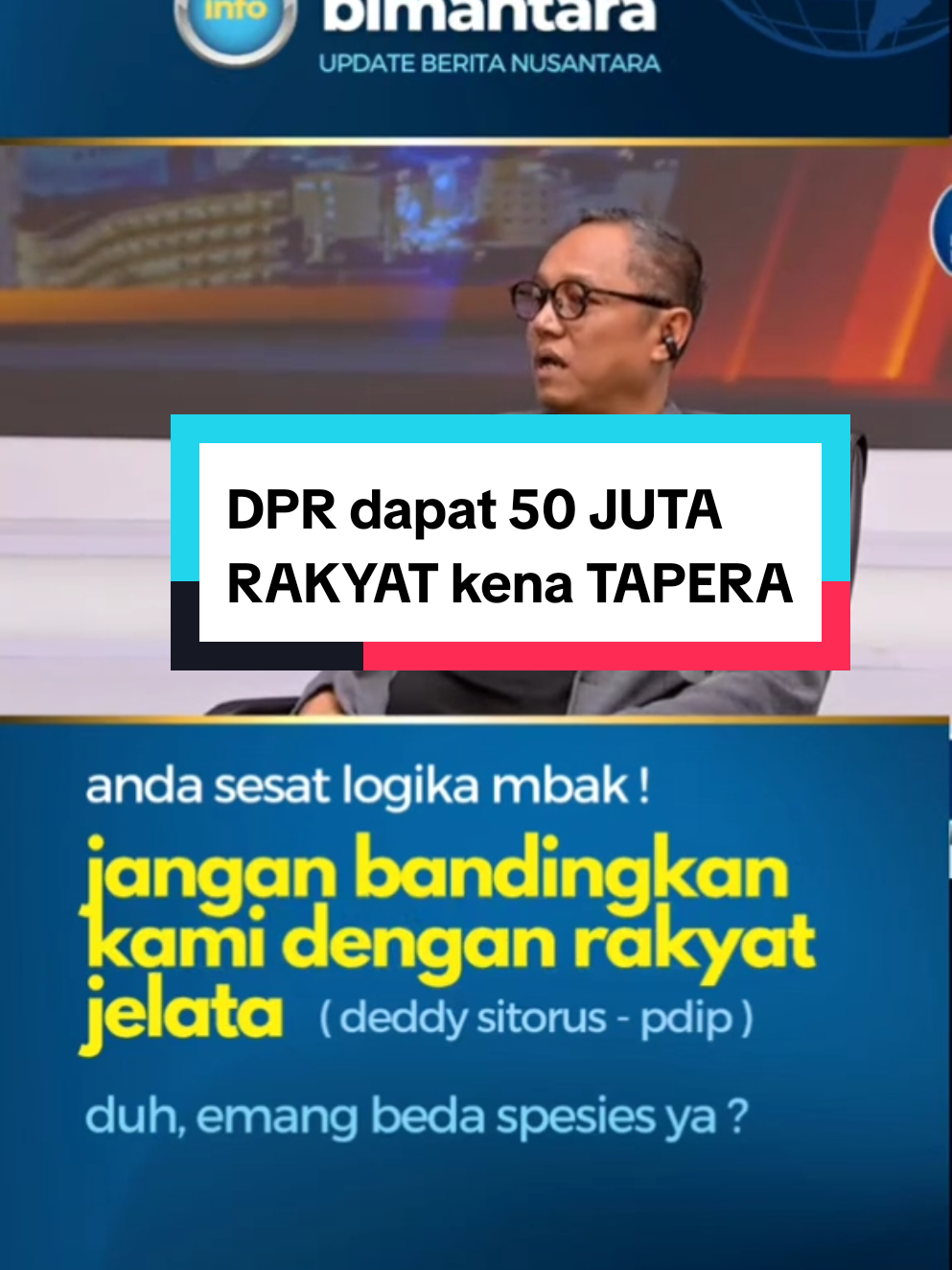 TUNJANGAN RUMAH DPR 50 JUTA PERBULAN ~ Jangan bandingkan #dpr dengan #rakyatjelata , kata #deddysitorus politisi #pdip tanggapi presenter #metrotv yang melakukan comparing antara anggota dewan yang mendapat tunjangan rumah 50 juta perbulan sementara rakyat dengan gaji umr dipotong penghasilannya untuk tapera