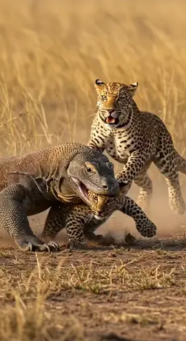 Life or Death: Komodo Dragon vs. Enraged Mother Leopard -- -- -- #animalfight #leopard #komododragon #viral #wildlife