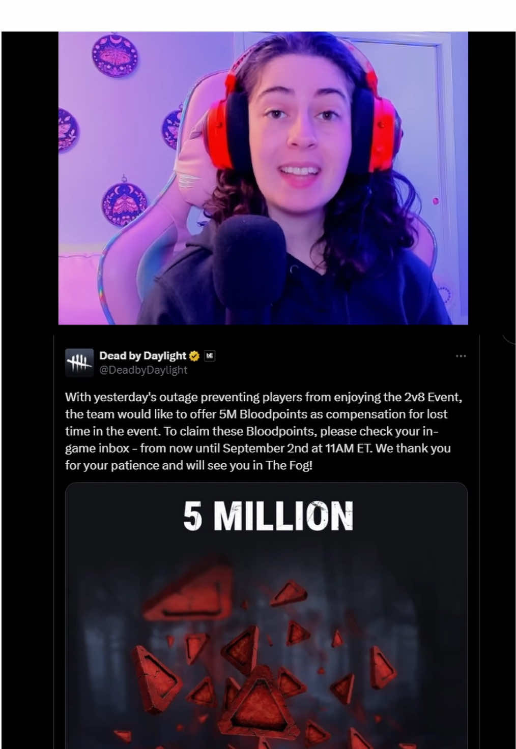 Make sure to log on to Dead by Daylight before Sep 2nd to get 5 million blood points! #fyp #dbd #gaming #deadbydaylight 