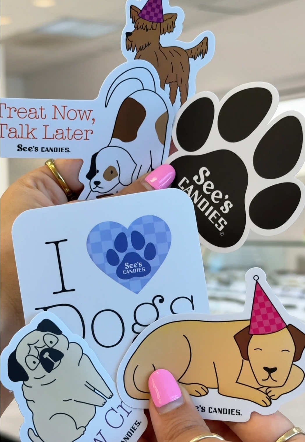 Calling all dog lovers! Stop by your local See’s for our Limited-Edition Dogust Stickers 🐕🐕‍🦺🦮🐩🐾 #seescandies #dogsoftiktok #doglovers 