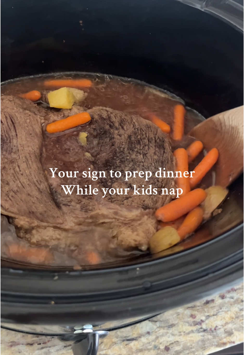 Nap time dinner prep is truly one of my biggest mom hacks!! I don’t know about you, BUT prepping & cooking dinner with a 1 year old & 3 year old AWAKE is not for the weak😅 #dinnerwithme #fallmeals #momhack #crockpot 