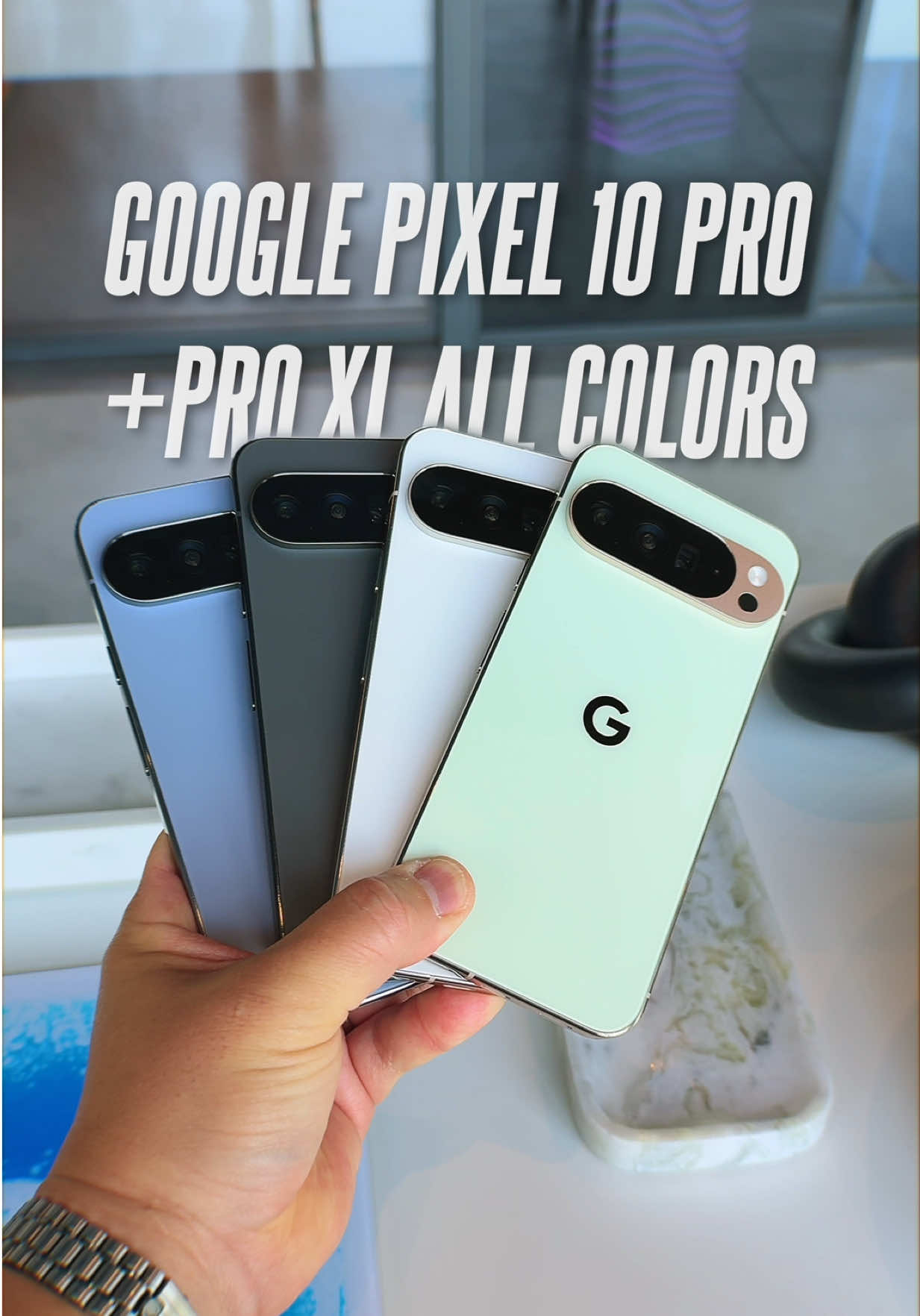 Google Pixel 10 Pro and Pixel 10 Pro XL All colors hands on! The new smartphone has up to 100X zoom on the updated camera system and is powered by Tensor G5. Which color looks best? #tech #technology #google #pixel10proxl #pixel10pro 
