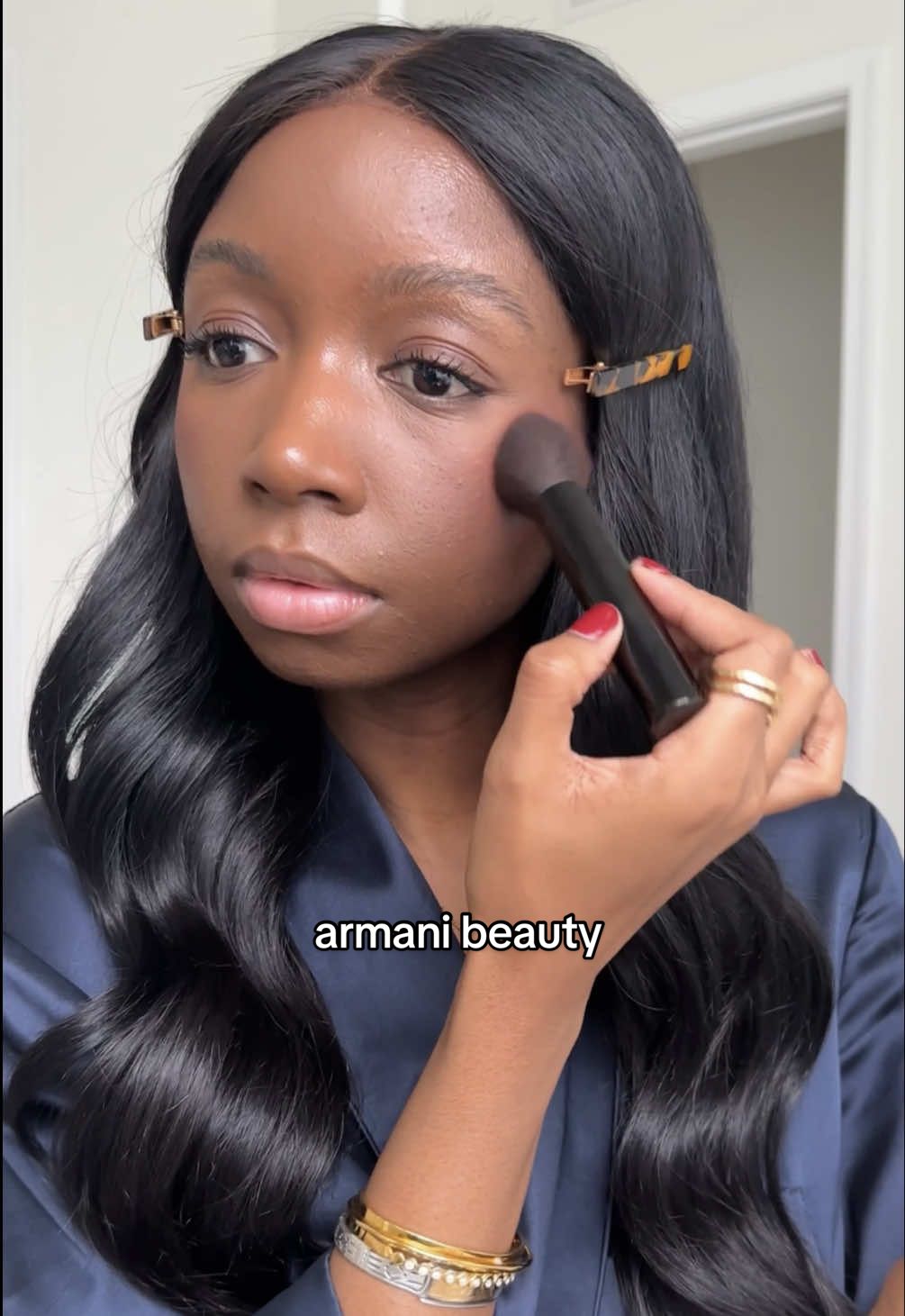 Full face of @Armani beauty ❤️ Products: • Skin Tint in shade D3 • Luminous Silk Concealer in shades 10 & 12 • Luminous Silk Cheek Tint Blush in shade 41 Flaming Red • Luminous Silk Glow Blush in shade 61 Desire  • Prisma Glass Lip Gloss in shade 07 Nude Glow #armanibeauty #armanibeauties 
