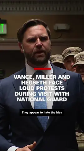 Vice President JD Vance, Defense Secretary Pete Hegseth and White House deputy chief of staff Stephen Miller were met with loud protests while they were chatting with more than a dozen National Guard troops at Union Station in Washington, D.C.