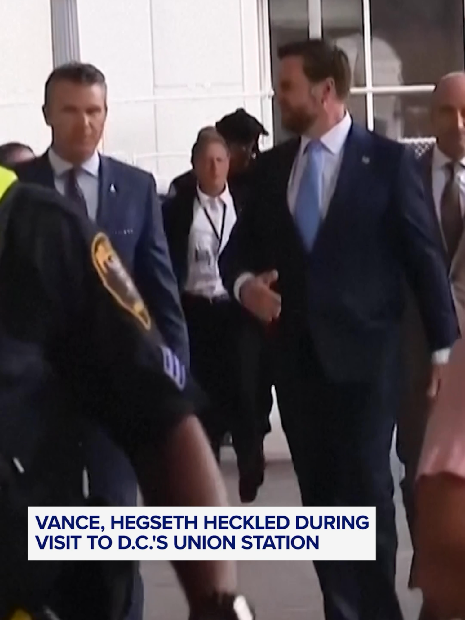 As President Trump's deployment of National Guard troops in Washington, D.C., continued Wednesday, protesters booed Vice President JD Vance during a photo op with troops stationed in the city. The protesters jeered Vance, Defense Secretary Pete Hegseth and White House deputy chief of staff Stephen Miller as they visited Union Station, blocks from the U.S. Capitol, to thank the troops. The chants drowned out much of what Vance, Hegseth and Miller said as they tried to speak to reporters. #news #washingtondc