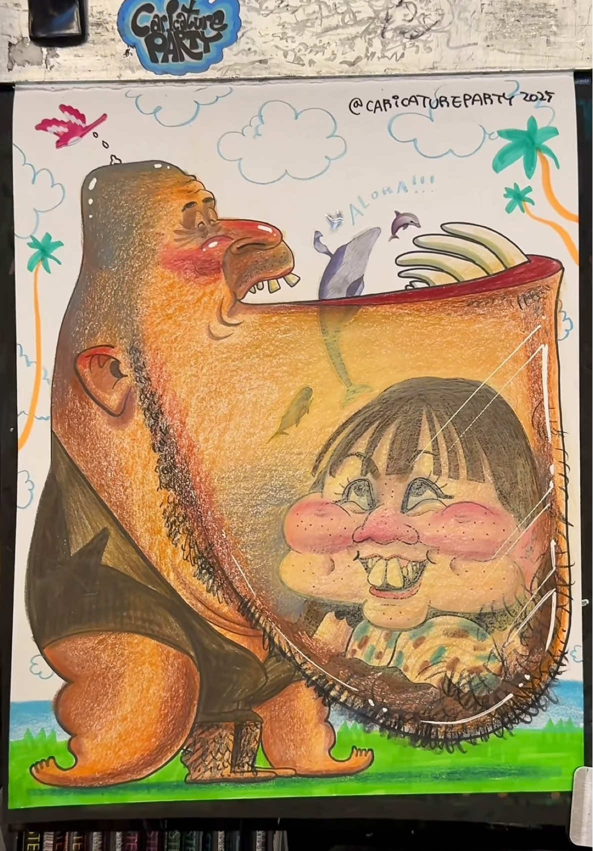 Lovely couple💕Thnk you!🤙 #caricature #funny #art #waikiki 