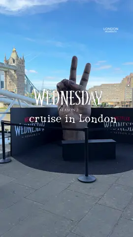 Butler’s Wharf Pier became a stage today as the Wednesday boat moved across the Thames, a haunting vision created with @NetflixUK 🖤🛳️ #londonmoments #london #explorelondon #wednesday #netflix 