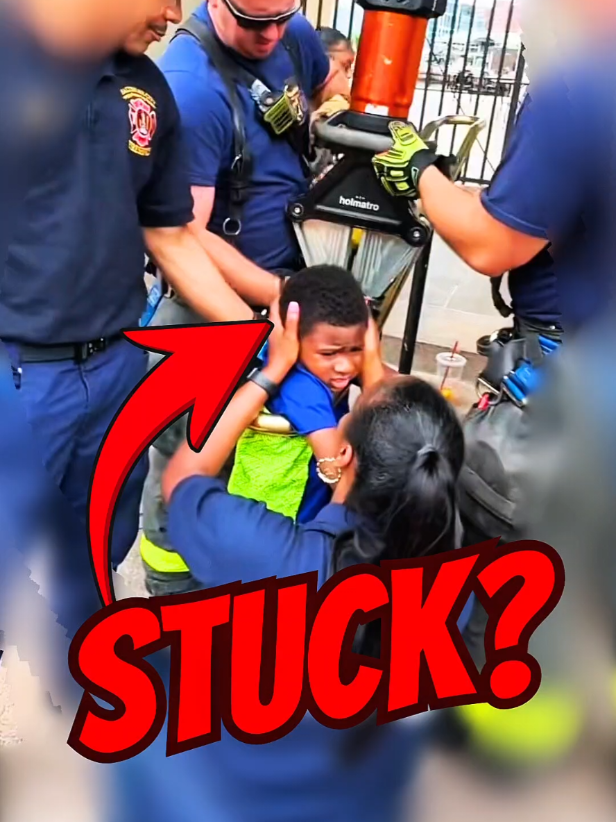 Little Boy Stuck in Railing — Firefighters Cut Him Free! 🚒#Rescue #Shorts #stuck 