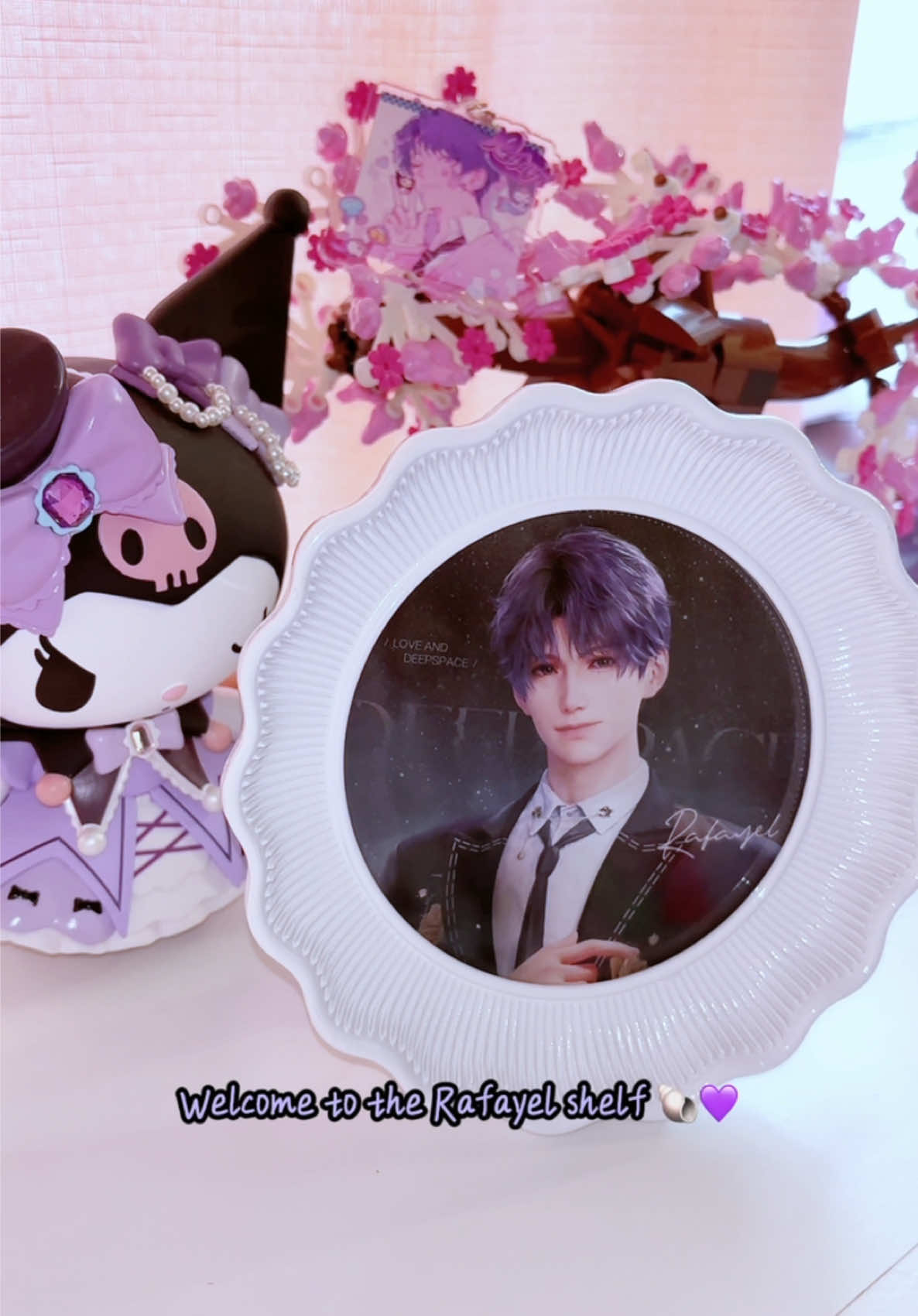 Framed my Rafayel coaster from the Sunright Tea Studio collab! 🧋💜 It’s giving waiting for my husband to return from war 🤣💜🐚 I hope I find more frames that fit the rest of my lads!  @Love and Deepspace @Sunright Tea Studio #loveanddeepspace#loveanddeepspacerafayel 
