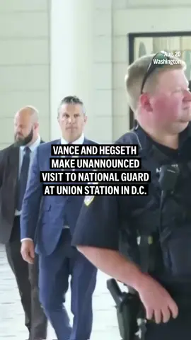 Vice President JD Vance joined Defense Secretary Pete Hegseth and White House Deputy Chief of Staff Stephen Miller at Washington’s Union Station to greet National Guard troops deployed to the capital. Pro-Palestinian protesters chanted as they walked by. #hegseth #jdvance #nationalguard #dc