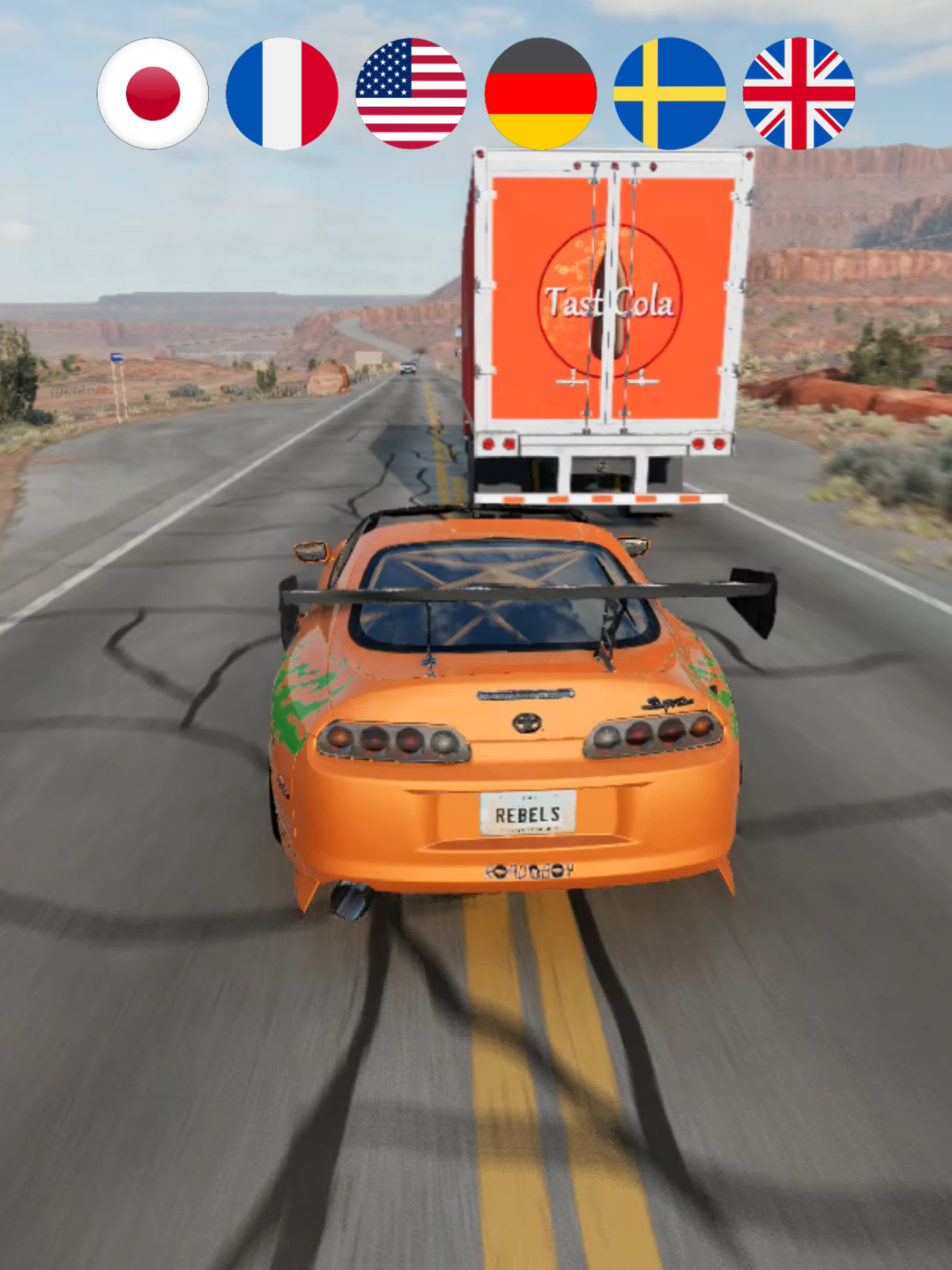 Which Car overtakes the Truck and Survive 😱 #beamngdrive #beamng #game #cars #fyp 