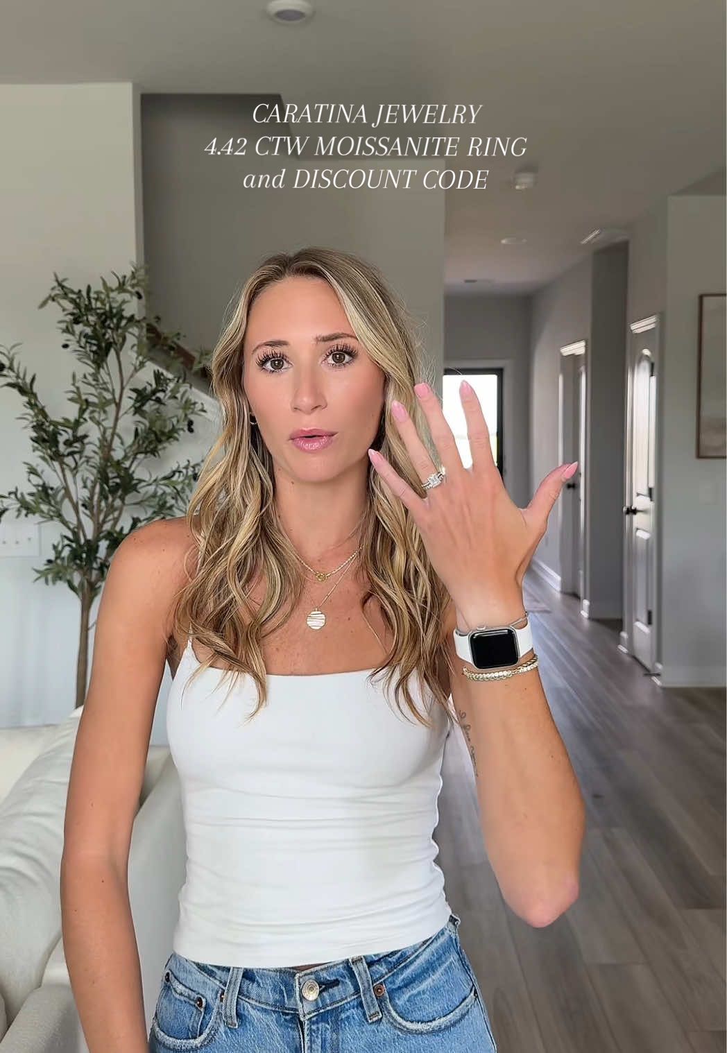 How pretty is this CARATINA 4.42 CTW Emerald cut moissanite ring! Code: CARAJENN for a discount • • #caratina #emeraldcut #moissanite #moissaniteengagementring #moissanitering @Caratina jewelry 