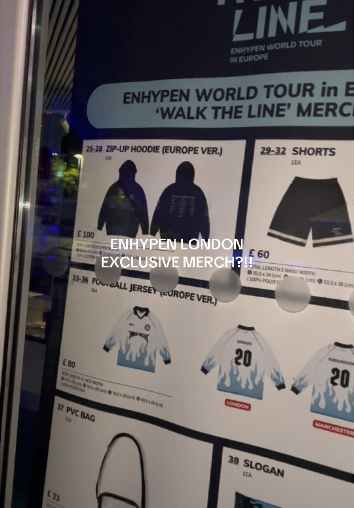 The Manchester and London jerseys?!! #enhypen #enhypentour #enhypenengene #enhypenlondon #enhypentourmerch #enhypenwalktheline #kpoplondon 