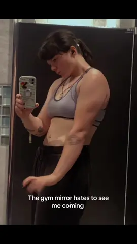 I do a lot of videos and pictures in the mirror because it’s easier to get more angles with a less stagnant camera and to do the classic mirror selfie look. It reminds me of being a teen and taking mirror selfies and almost always hating how blocky and underdeveloped I looked. I’m no longer trying to hide my arms because I think their too skinny or too fat— they’re something I love because of all the hard work I put into them!  You too can reach your goals, be confident, and have a healthy life.  Eat your protein…  #gym #lgbt #motivation #fyp #gains 