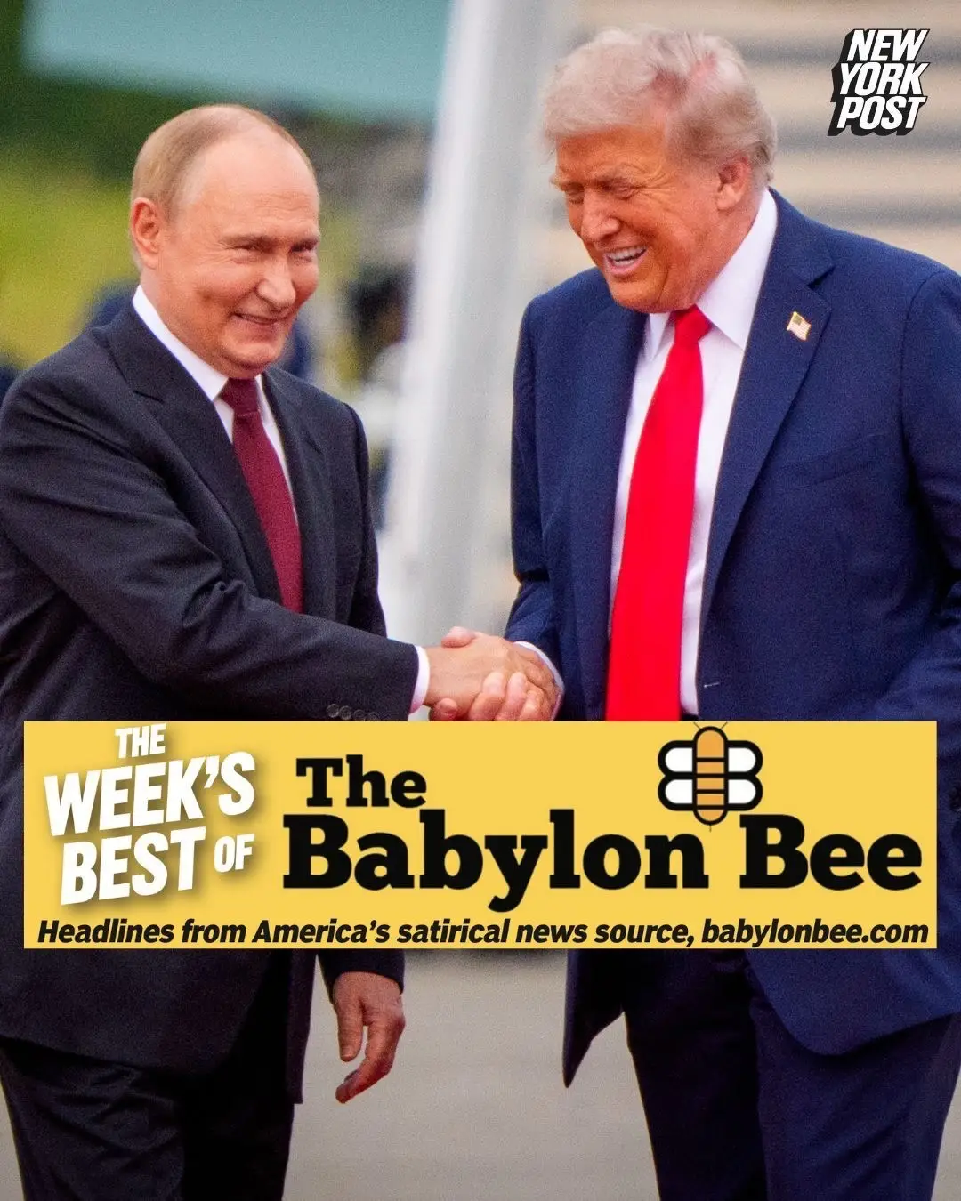 Every week, The Post will bring you our picks of the best one-liners and stories from satirical site the Babylon Bee to take the edge off Hump Day. Want more of a chuckle? Be sure to swipe. 📸: Getty; Babylon Bee; AP